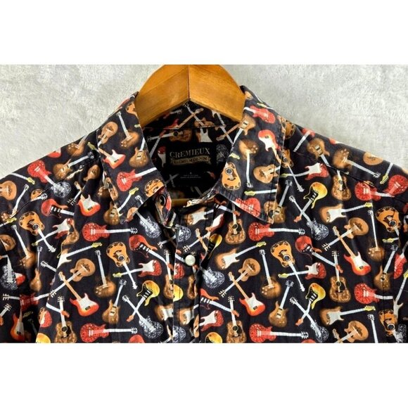 VTG Gitar Western Shirt Pearlized Snaps Cotton Cremieux Sz L Mens Rockabilly - Picture 1 of 13